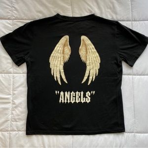 SHEIN Angels Short Sleeve Tee - Black